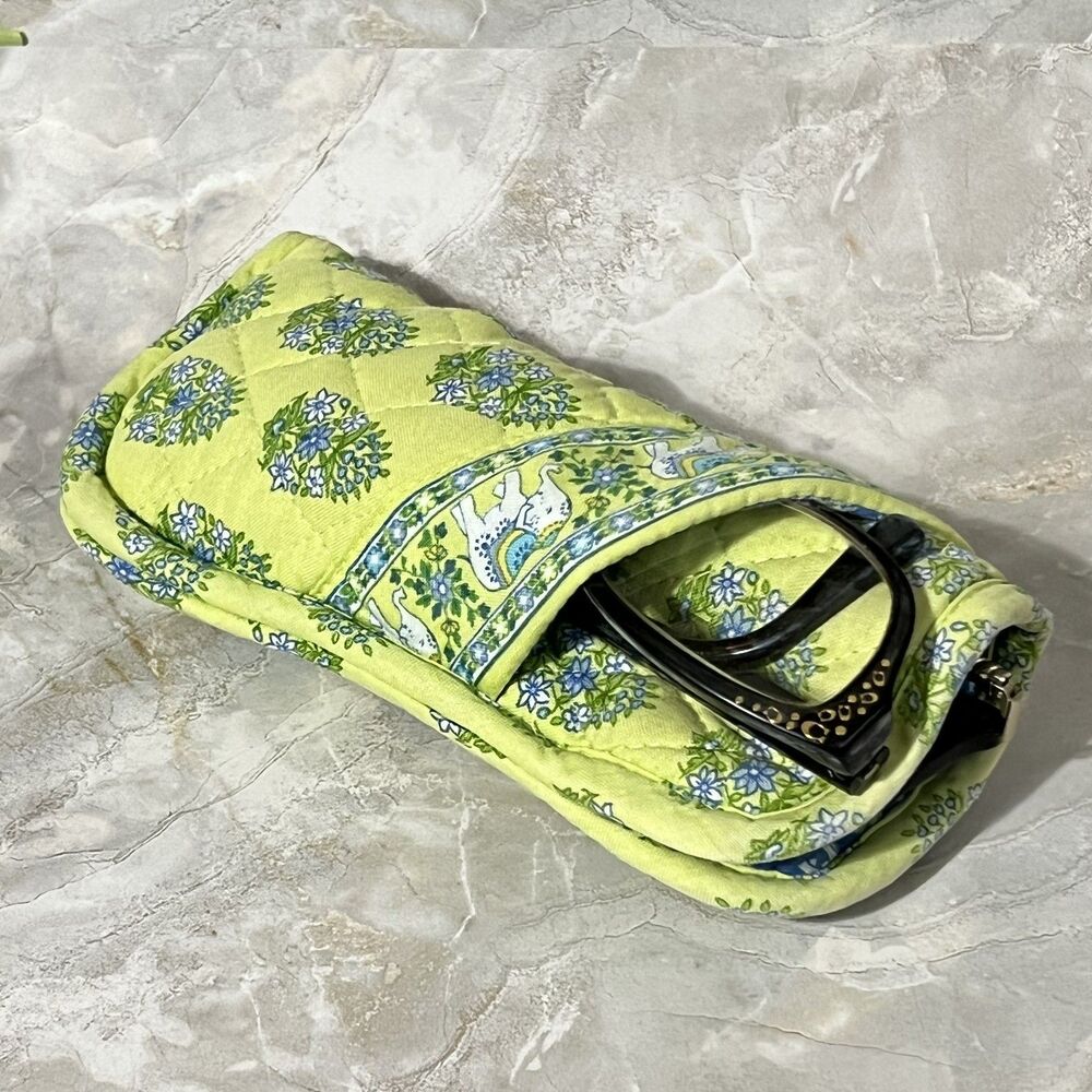 Vera Bradley Double Glass Case Quilted Floral Paisley Elephant Citrus Yellow - Picture 16 of 16